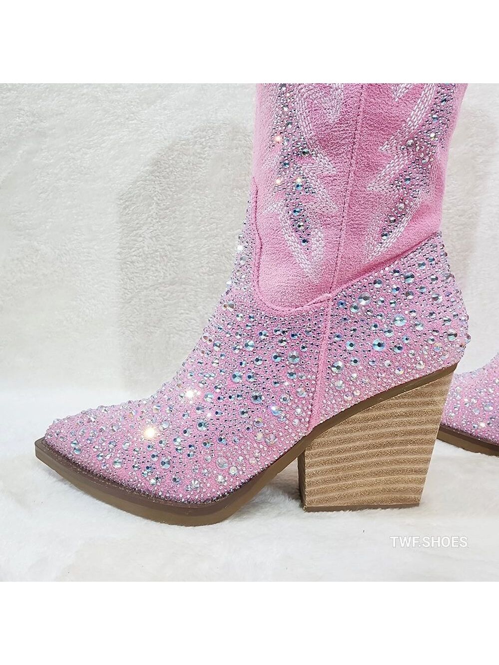 Anniston Baby Pink / Rhinestones Glamour Country Western Cowgirl Knee Boots - Picture 5 of 17